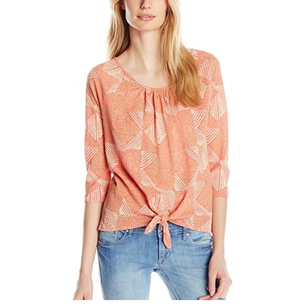 Lucky Brand Orange Front Tie 3/4 Sleeve T-Shirt